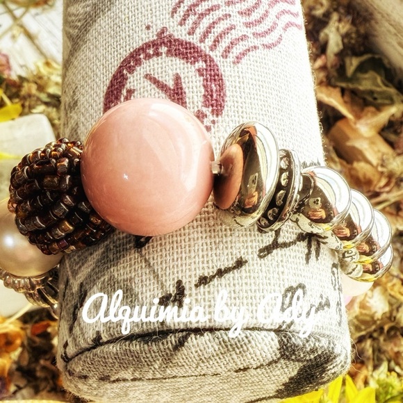 Rose quartz statement chunky bracelet - Picture 2 of 2